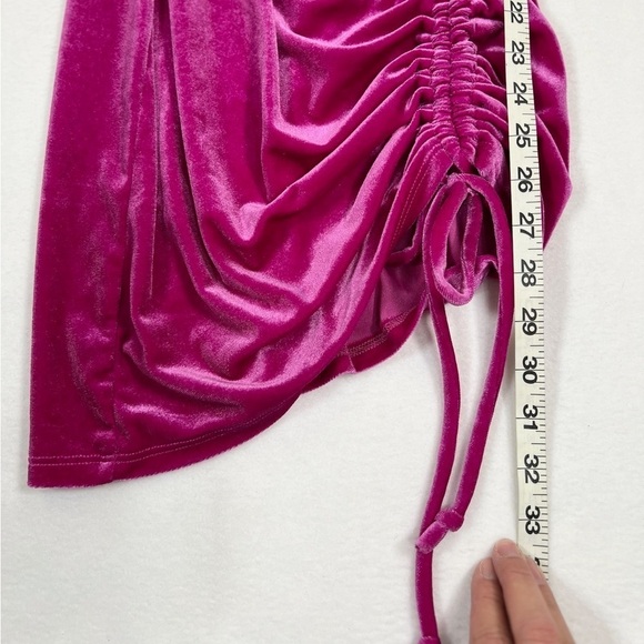 LOVE J Pink Spaghetti Strap Cinched Velour Mini Dress Party Festive Size Small - Picture 11 of 12